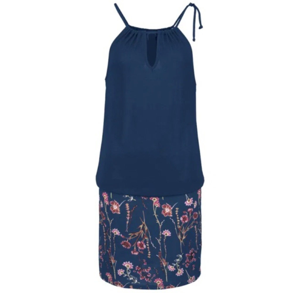 Blue Retro Halter Print Mini Dress - Picture 2 of 2